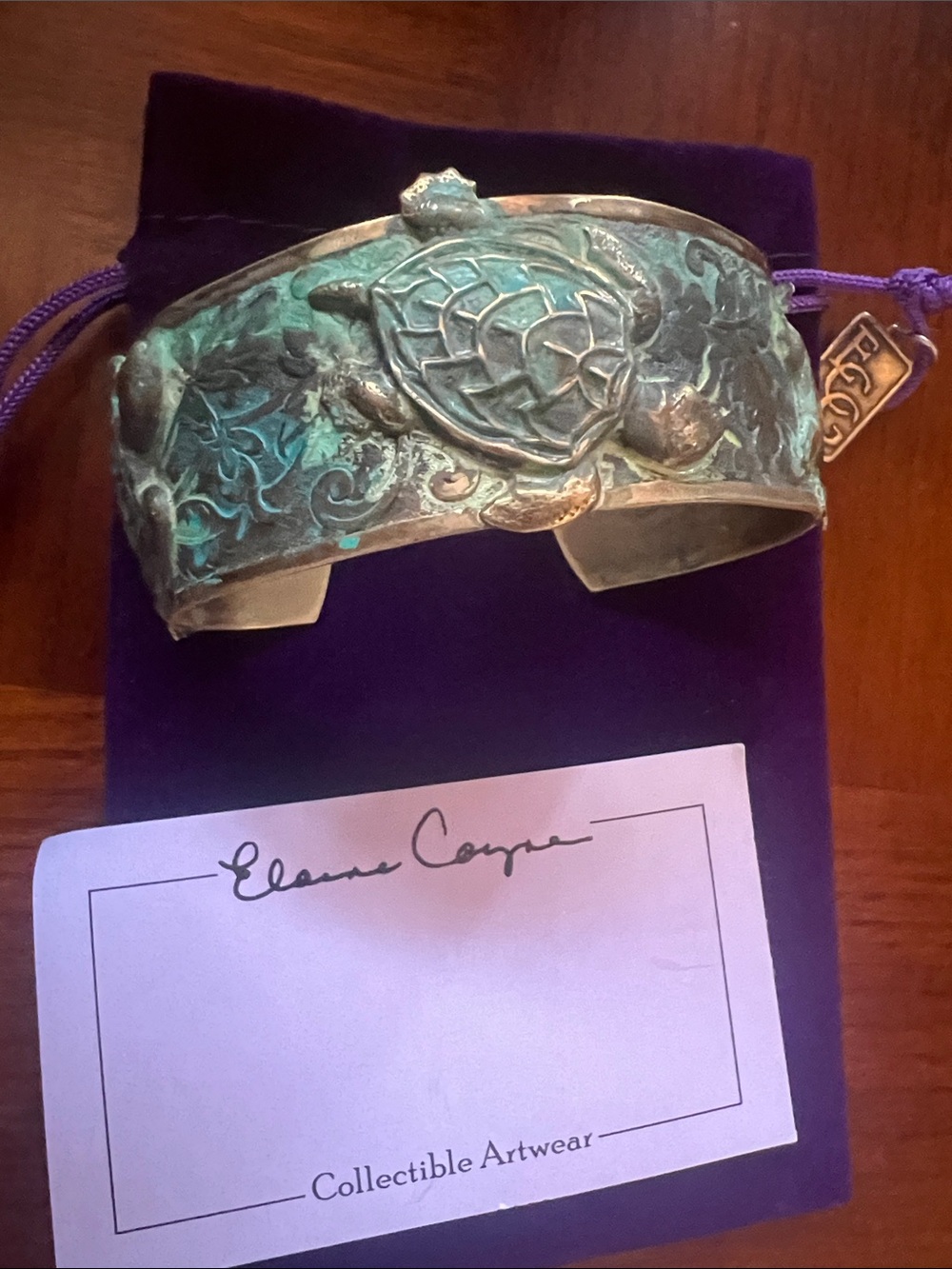 elaine coyne turtle cuff Patina brass Bracelet